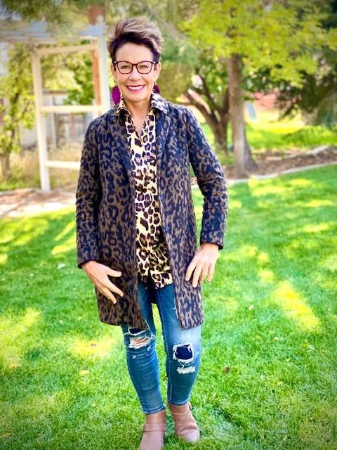 Carol Tuttle wearing Type 3 leopard print