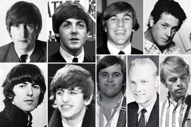 Black and white collage of The Beatles & Beach Boys