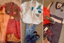 Three outfits on the ground