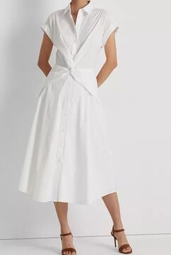 LAUREN RALPH LAUREN Women's Twist-Front Cotton-Blend Shirtdress