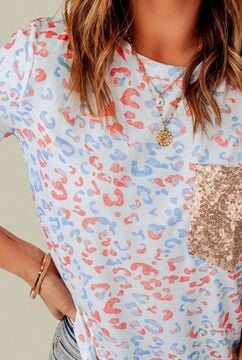 Leopard Print T-Shirt With Sequin Pocket