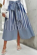 Striped Print Tie Front Ruffle Hem Skirt