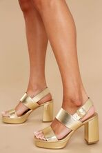 Red Carpet Treatment Gold Ankle Strap Heels