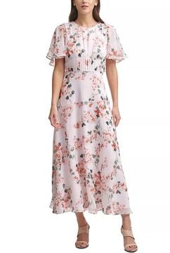 Women's Floral-Print Cape-Back Maxi Dress