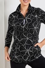 FRENCH TERRY HALF-ZIP PULLOVER - STENCILED BLOOMS