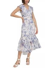 Women's Floral-Print Flutter-Sleeve Midi Dress